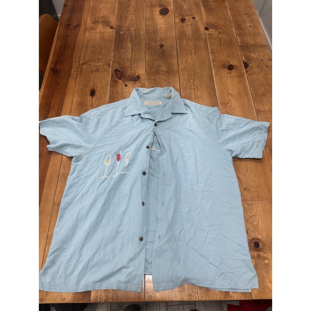 Island Republic Men's Large‎ L 100% Silk Casual Button Down Shirt Wine Glasses